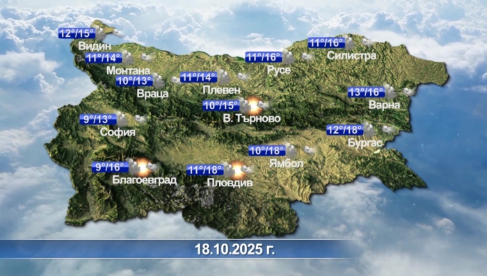 Метеорологична прогноза за 18.10.2025 